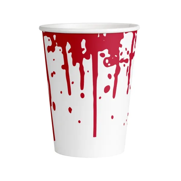 Papírové kelímky s krvavým halloweenským motivem, balení 8 kusů, jednorázové na strašidelnou párty