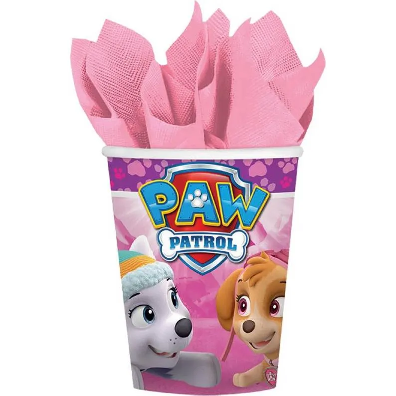Papírové kelímky s motivem Tlapkové patroly v růžovém provedení, objem 250 ml, balení 8 kusů na dětskou party