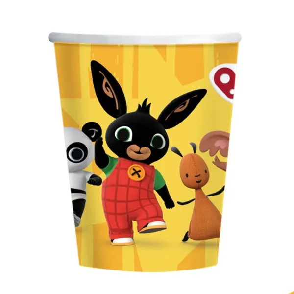 Papírové kelímky s motivem Králíčka Bing v žluté barvě, 250 ml, balení 8 ks, na dětskou oslavu