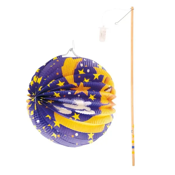 Závěsný papírový lampion Amscan s motivem noční oblohy o průměru 15 cm s dřevěnou tyčkou pro lampionový průvod