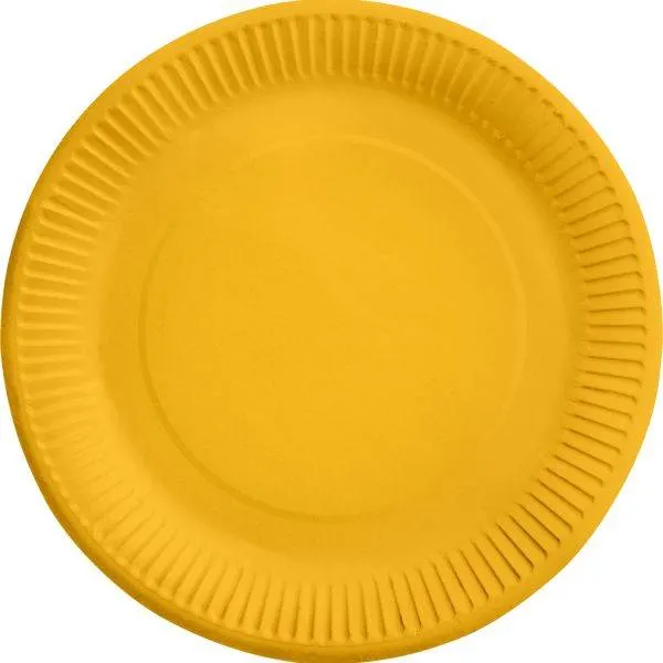 Papírové tácky Amscan zářivě žluté barvy o průměru 23 cm, balení 8 kusů pro party a dortíky
