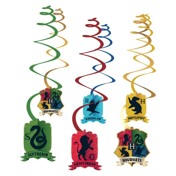 Závěsné spirály Amscan s motivy Bradavických kolejí Harry Potter, sada 6 kusů na tematickou dekoraci party