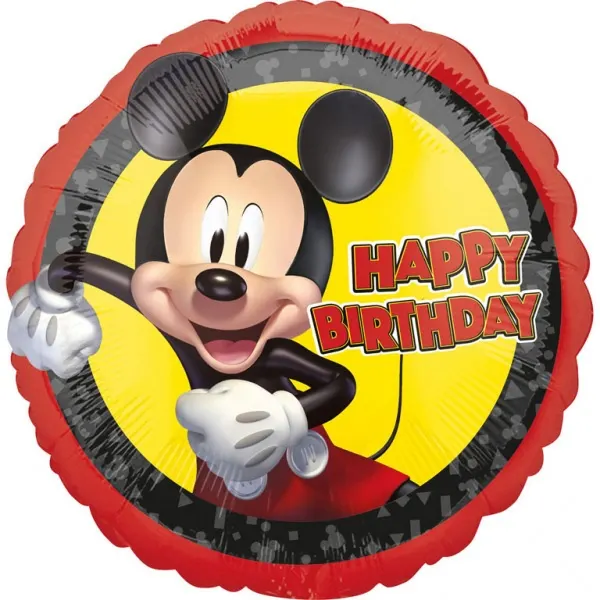 Foliový balónek s motivem Mickey Mouse a nápisem Happy Birthday o průměru 43 cm pro dětské narozeninové oslavy