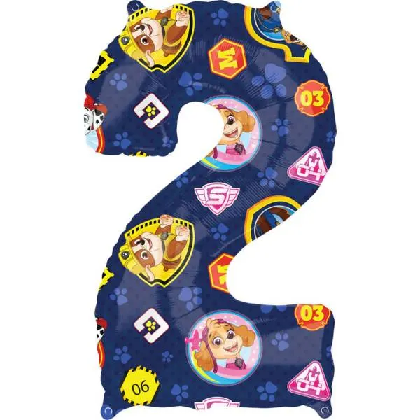 Fóliový balónek číslo 2 s motivem Paw Patrol od značky Amscan na dětské narozeniny, velikost 66x43 cm