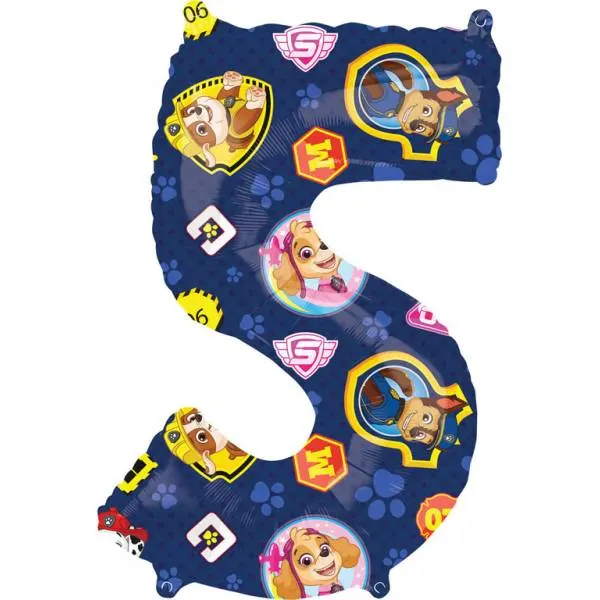 Modrý fóliový balónek číslo 5 s motivem Paw Patrol od značky Amscan pro dětské narozeninové oslavy