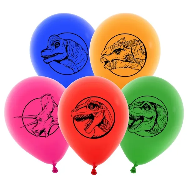 Balonky PartyDeco s potiskem dinosaurů Dino Jurassic, sada 5 kusů pro dětskou dinosauří party