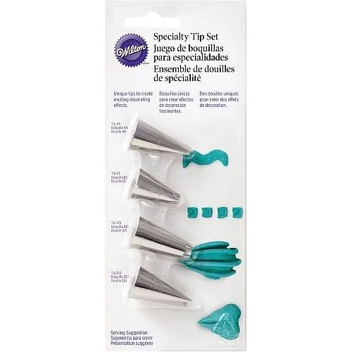 Sada čtyř zdobicích špiček Speciality od značky Wilton pro zdobení dortů a cukrářských výrobků