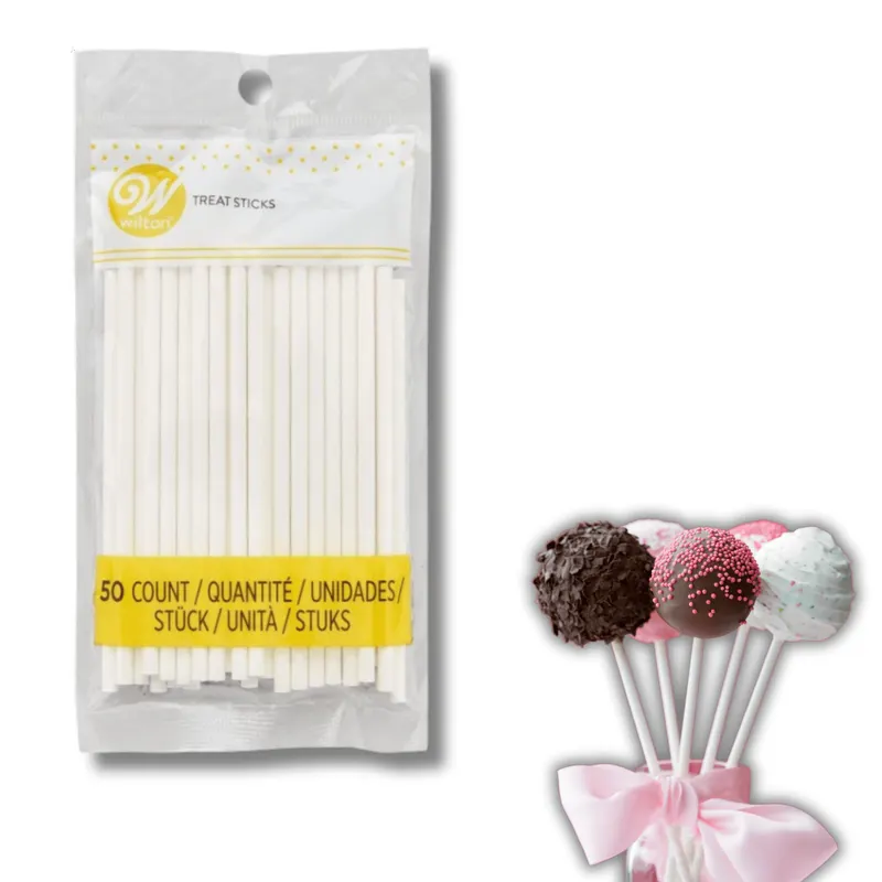 Papírové tyčinky na lízátka Wilton o délce 10 cm, balení 50 kusů pro výrobu lízátek a cake pops