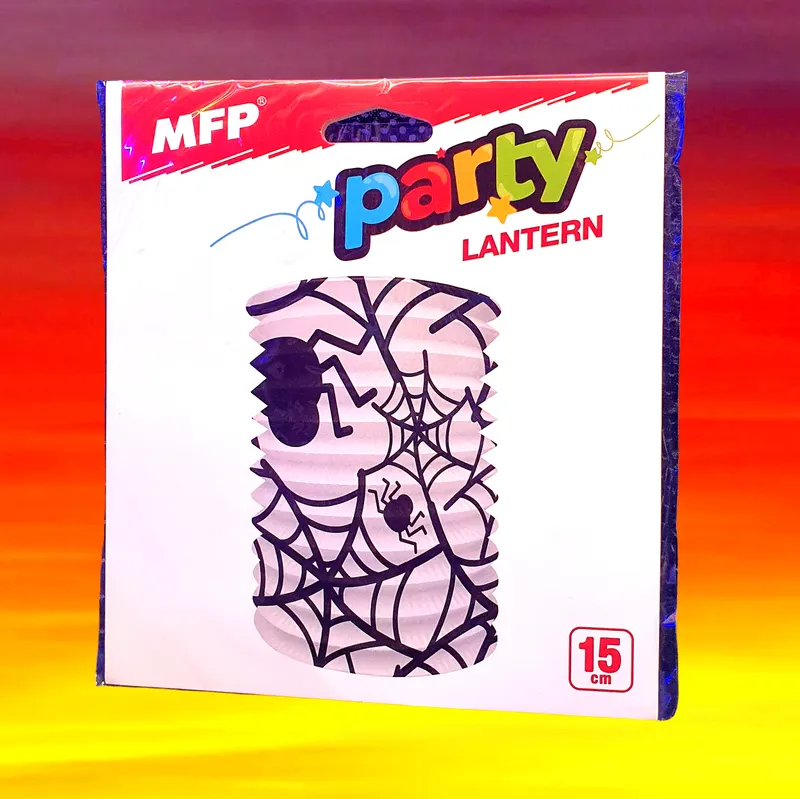 Bílý papírový lampion s motivem pavouka na Halloween, průměr 25 cm, k zavěšení na strom nebo do okna