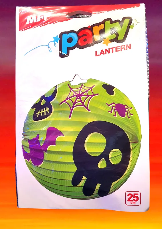 Dekorativní papírový lampion ve tvaru zelené lebky o velikosti 25 cm na halloweenské oslavy