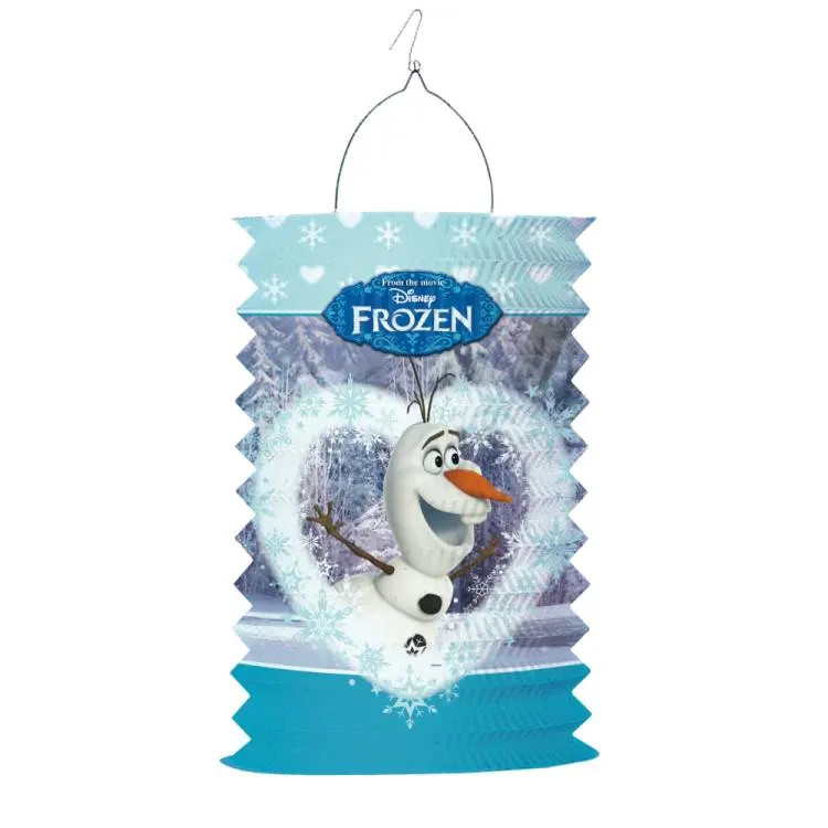 Dětský papírový lampion válcového tvaru s motivem Frozen Olaf, značka Alvarak, výška 28 cm, k zavěšení na oslavu