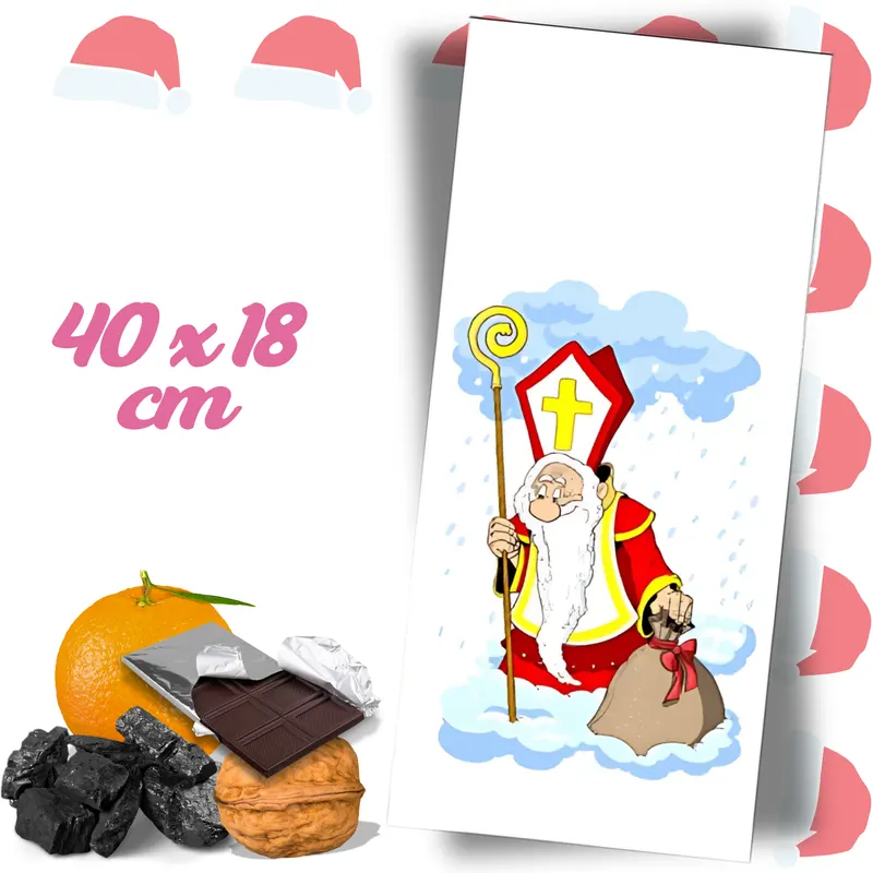 Mikulášský sáček s motivem Mikuláše o rozměru 40 x 18 cm pro balení sladkostí a drobných dárků