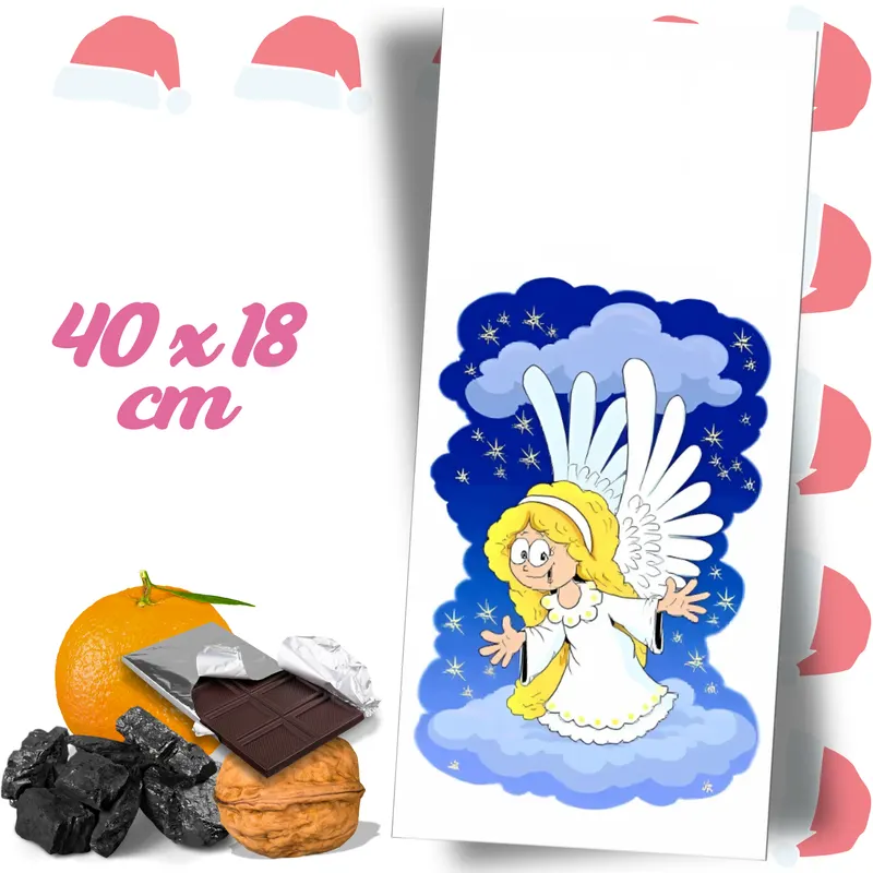 Mikulášský sáček s motivem Anděla o rozměrech 40 x 18 cm pro sladkou nadílku