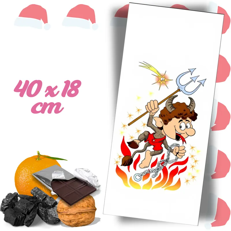 Mikulášský sáček s motivem čerta, rozměr 40 x 18 cm, vhodný na nadílku sladkostí a drobných dárků