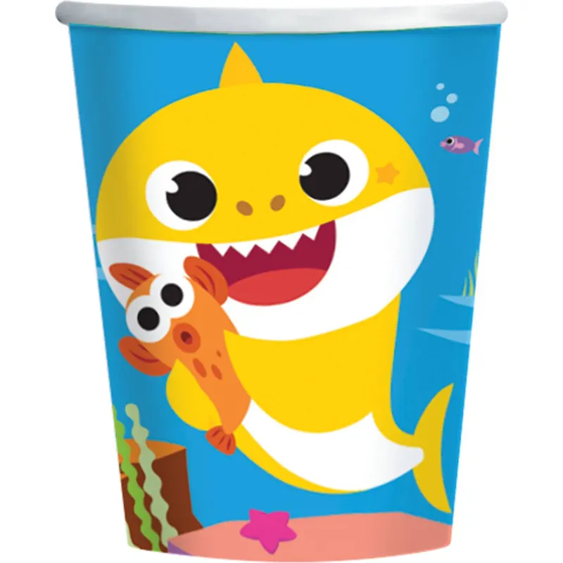 Papírové kelímky Baby Shark 250 ml od Amscan, balení 8 kusů pro dětskou party