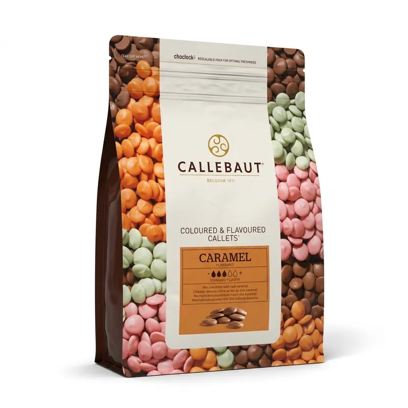 Karamelová čokoláda Callebaut v balení 250 g určená pro pečení, zdobení a výrobu dortů a dezertů
