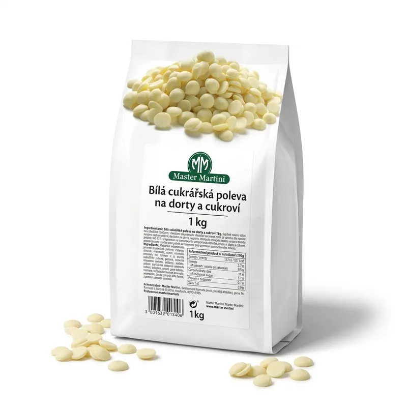Bílá cukrářská poleva Master Martini na zdobení dortů a cukroví, balení 1 kg