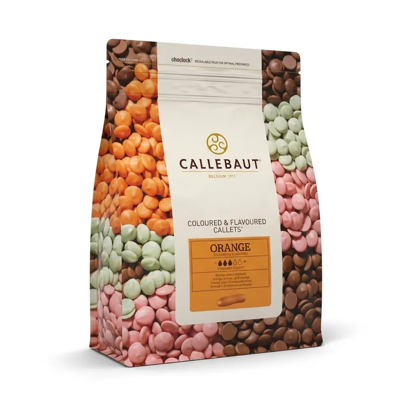 Pomerančová bílá čokoláda Callebaut v pecičkách pro pečení a zdobení dortů, balení 250 g