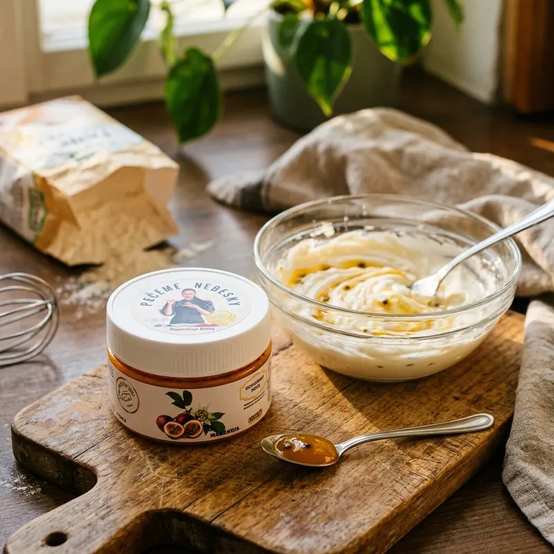 Ochucovací pasta MEC3 s příchutí marakuji v kelímku o hmotnosti 200 g pro ochucení krémů, polev a těst