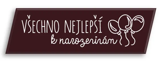 Tmavý čokoládový nápis Všechno nejlepší k narozeninám od značky Barbara Luijckx, pět kusů pro zdobení dortu