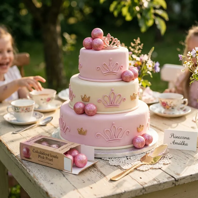 Čokoládové koule Pink Pearl v růžové barvě s perleťovým leskem od značky Barbara Luijckx, osm kusů na zdobení dortů a dezertů