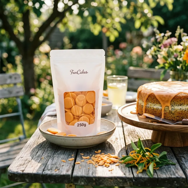 Oranžová poleva s pomerančovou příchutí na dort a cukroví, balení 250 g, značka SweetArt