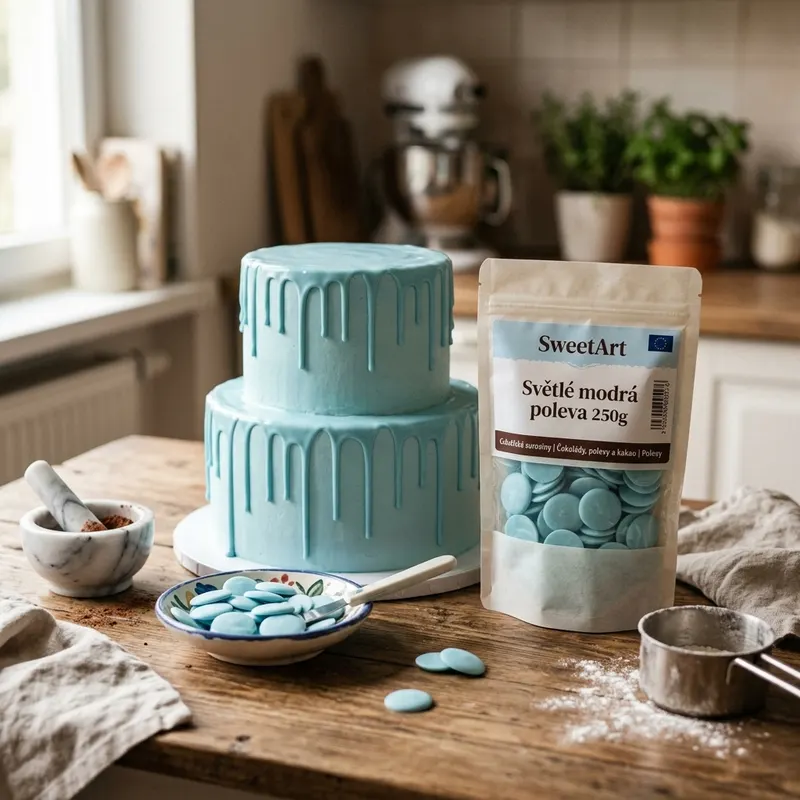 Světle modrá poleva SweetArt FunCakes v balení 250 g na zdobení dortů a cukroví