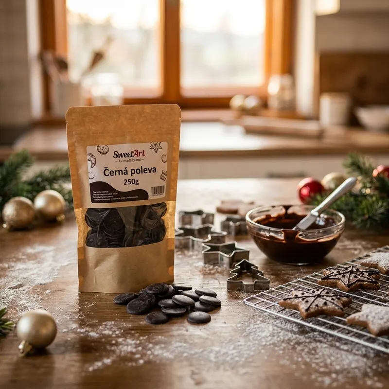Černá cukrářská poleva SweetArt v balení 250 g na zdobení a polevování dortů a cukroví