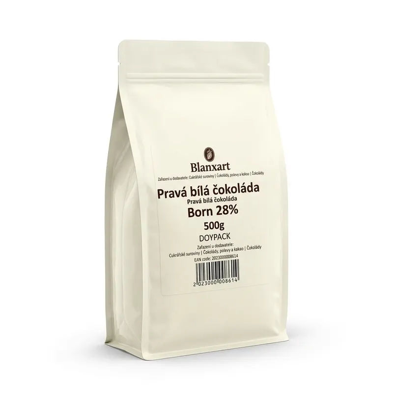Blanxart pravá bílá čokoláda Born 28 % v tabulce o hmotnosti 500 g pro přípravu polev a krémů