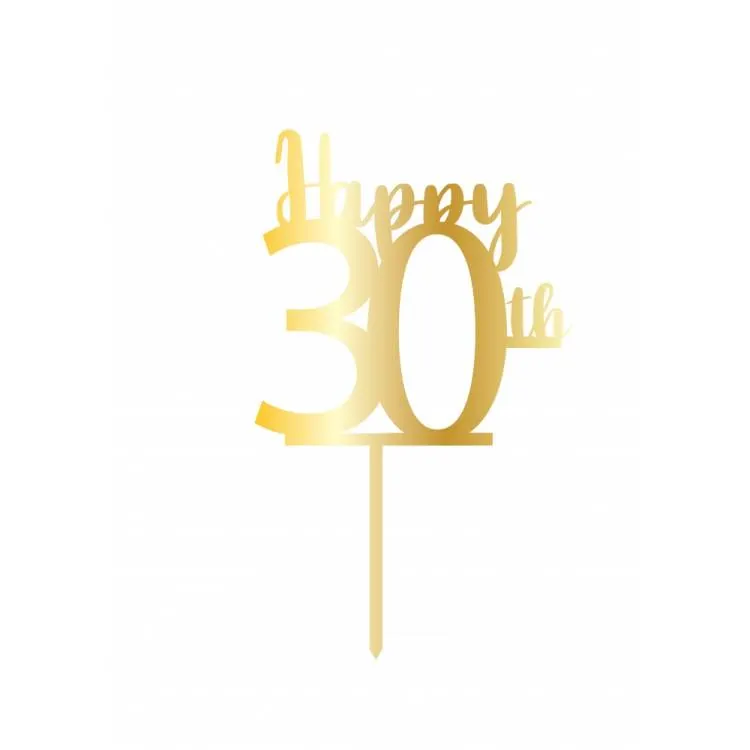 Plastový zápich do dortu Cesil s nápisem Happy 30th ve zlaté barvě pro slavnostní zdobení dortu