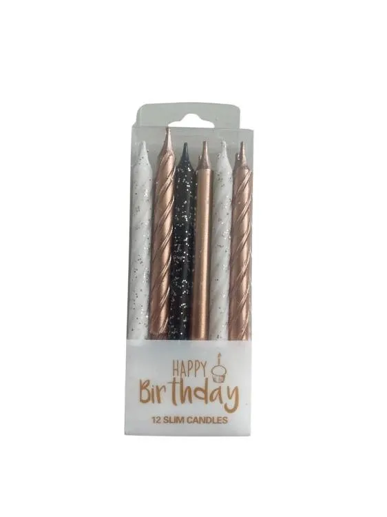 Dortové svíčky rosegold v délce 8 cm, balení 12 kusů se zápichy na zdobení dortů