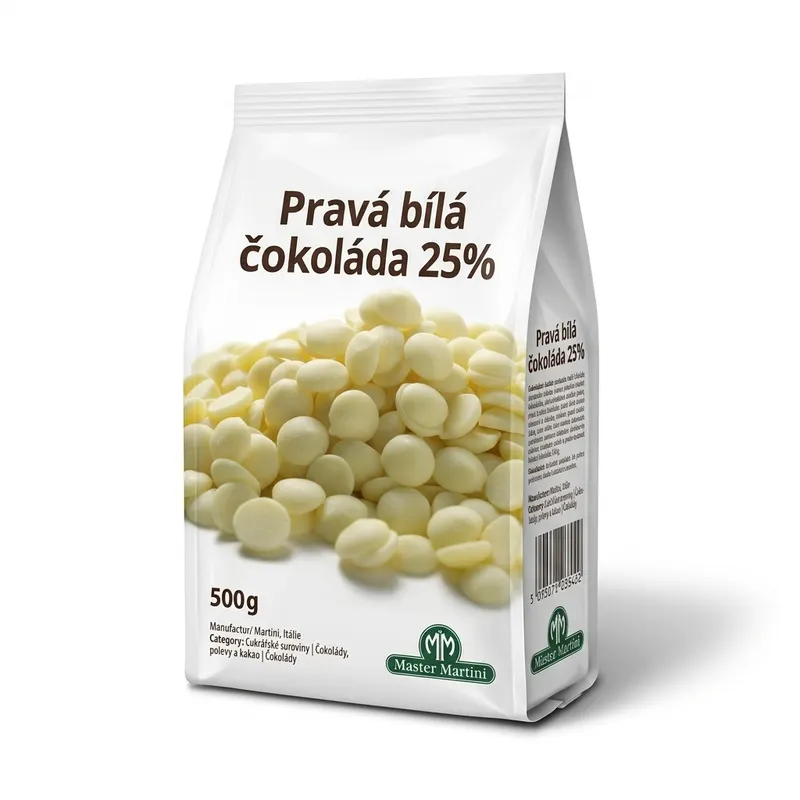 Pravá bílá čokoláda Master Martini 25 % kakaové sušiny v balení 500 g pro cukrářské výrobky a dorty
