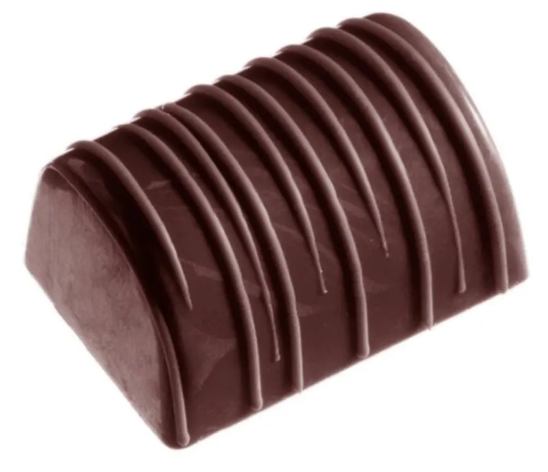 Polykarbonátová forma na pralinky Chocolate World s tunelovým tvarem a zdobením pro výrobu čokoládových bonbonů
