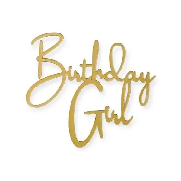 Plastová zlatá dekorace na okraj dortu s nápisem Birthday Girl pro narozeninové oslavy
