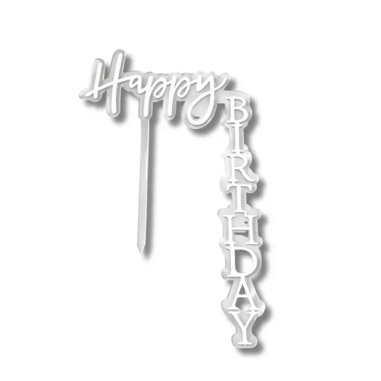 Stříbrný zápich do dortu s nápisem Happy Birthday na oslavu narozenin