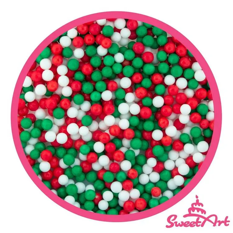 Vánoční cukrové perly Christmas mix 5 mm na zdobení cukroví a dortů od značky SweetArt