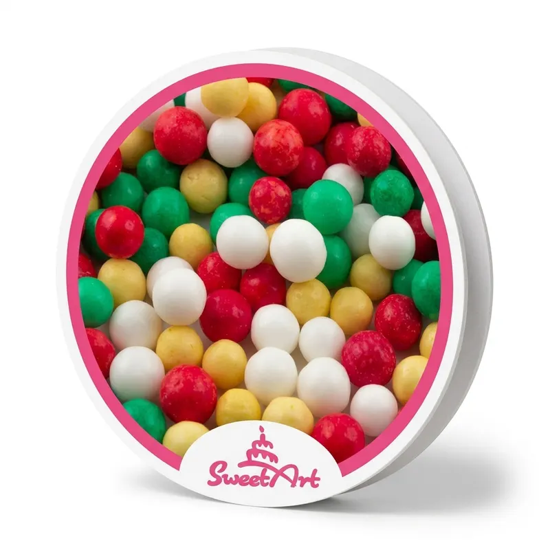 Cukrové perly SweetArt Golden Christmas v mixu bílé, zlaté, červené a zelené barvy o průměru 7 mm na zdobení dortů