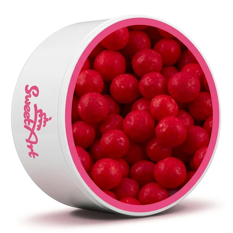Cukrové perly SweetArt v červené barvě o průměru 7 mm na zdobení dortů a dezertů