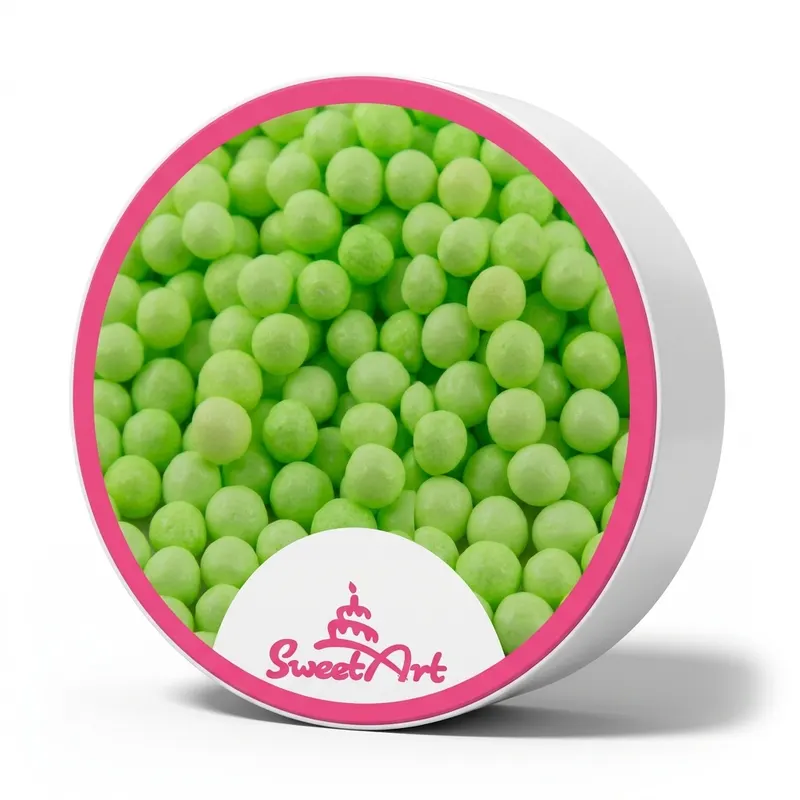 Světle zelené cukrové perly SweetArt o průměru 5 mm na zdobení dortů a cukrářských výrobků, balení 50 g