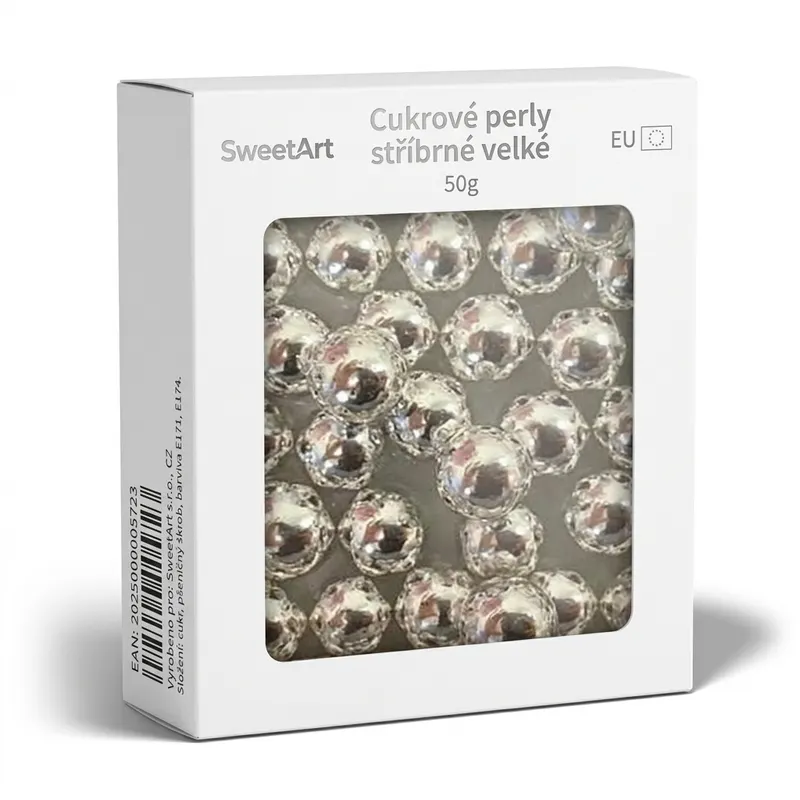 Velké stříbrné cukrové perly SweetArt na dekoraci dortů a cukrářských výrobků