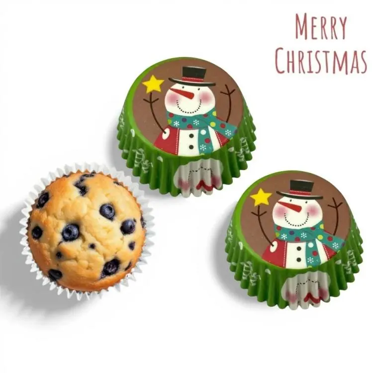 Zelené papírové košíčky na muffiny s vánočními motivy, balení 75 kusů