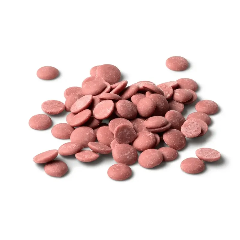 Růžová čokoládová poleva Callebaut Ruby Ice v balení 250 g určená k polévání zmrzlin a dortů