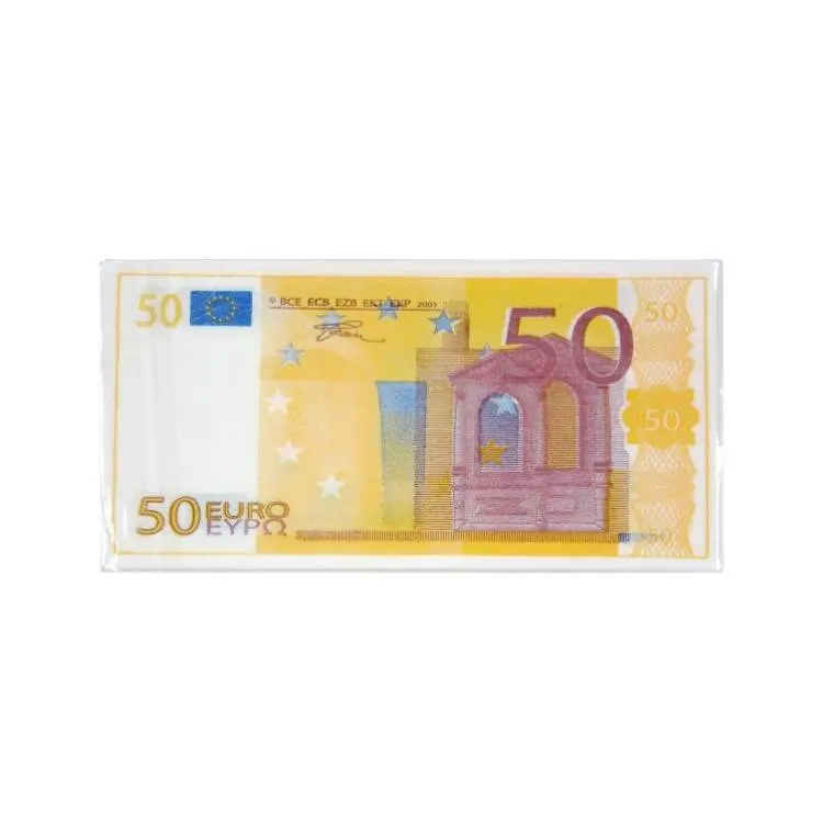 Papírové ubrousky s motivem 50 EUR bankovky, 15 ks, vhodné k servírování dezertů a občerstvení na oslavě