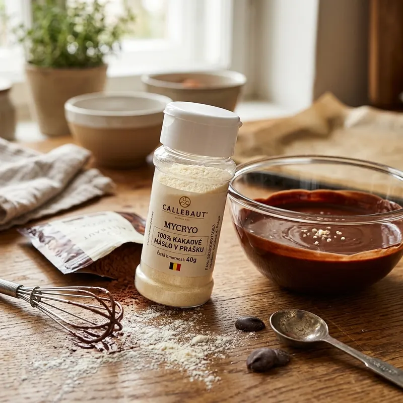 100% kakaové máslo v prášku Callebaut Mycryo pro temperování a lesk čokolády v cukrářství