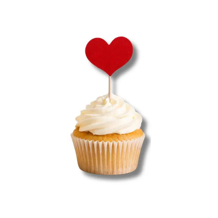 Zápich do dortu ve tvaru červeného srdíčka, balení 12 kusů, k dekoraci dortů a cupcaků