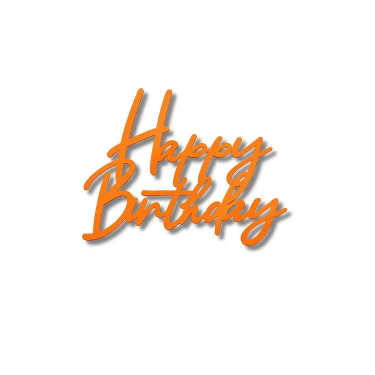 Plastová dekorace na dort s nápisem Happy Birthday v oranžové barvě pro narozeninové oslavy