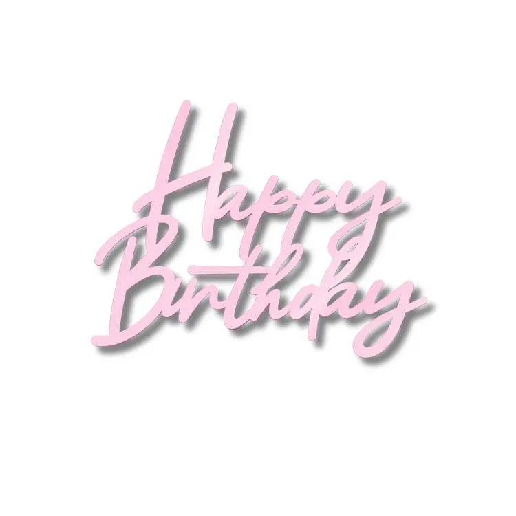 Plastová dekorace na dort s nápisem Happy Birthday v růžové barvě pro slavnostní zdobení dortů na narozeniny