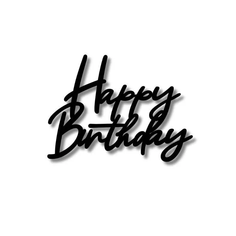Plastová dekorace na dort s nápisem Happy Birthday v černé barvě na narozeninové oslavy