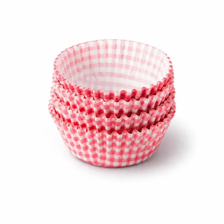 Papírové košíčky na mini muffiny s červeným kostkovaným vzorem, balení 80 kusů