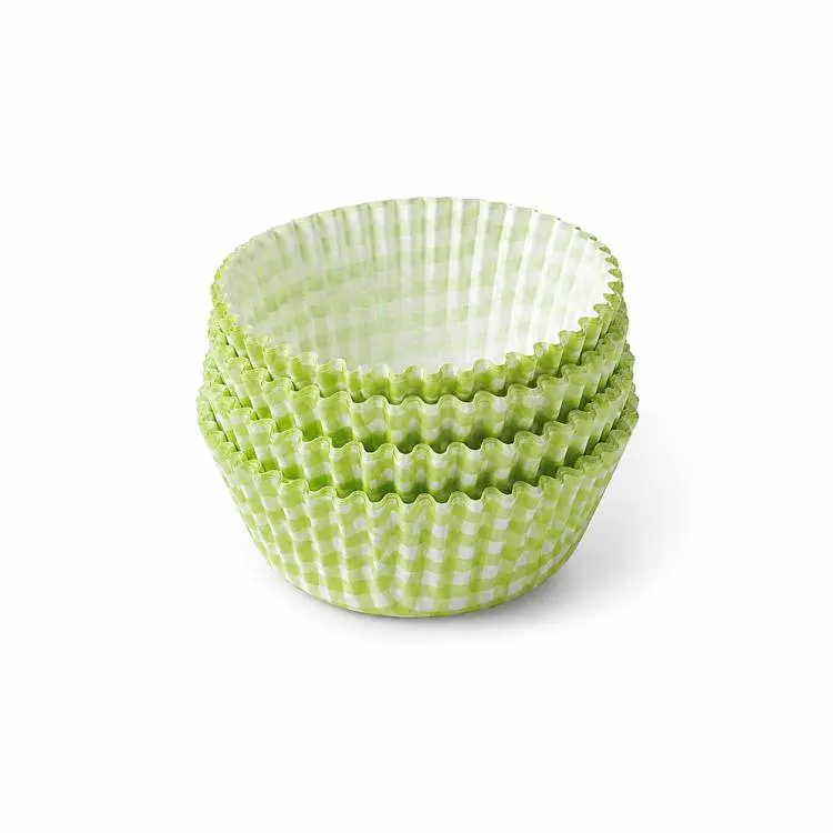 Zelené papírové košíčky s kostkovaným vzorem na mini muffiny, balení 80 ks
